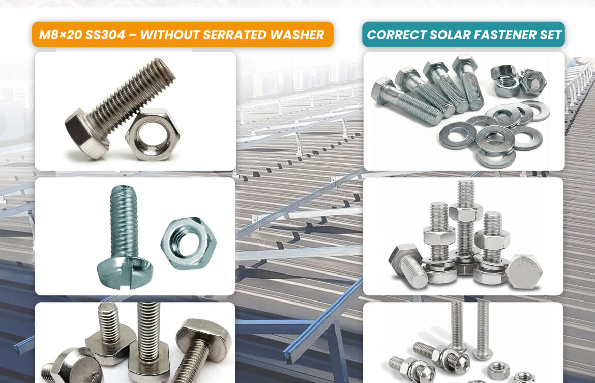 M8 SS304 Bolt With Serrated Washer | Solar Fastener Mistakes to Avoid