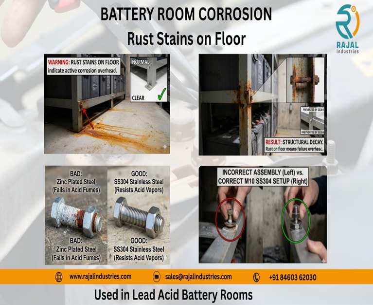 Rust Stains on Lead Acid Battery Floors? What Your Fasteners Are Telling You