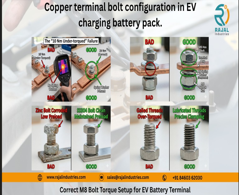 M8 hex bolt securing EV battery terminal connection preventing overheating M8 Bolt