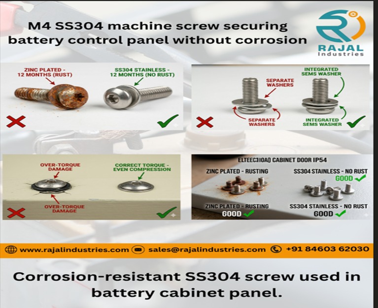 M4 SS304 machine screw securing battery control panel without corrosion battery panel fasteners