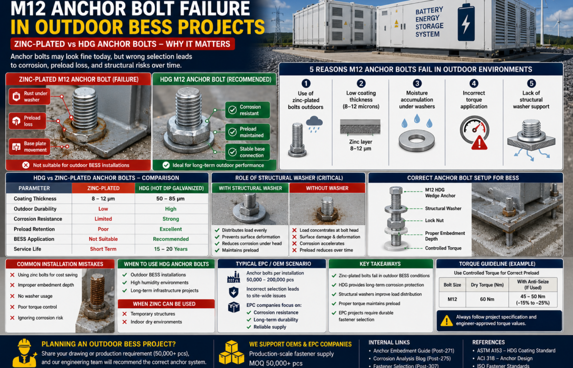Why Do M12 Anchor Bolts Fail in Outdoor BESS Projects? (HDG Selection Guide)