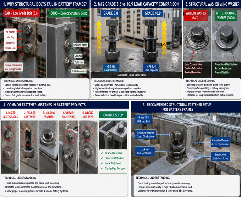 Structural Bolt Failure in Battery Frames – Grade 8.8 vs 10.9 Comparison Guide