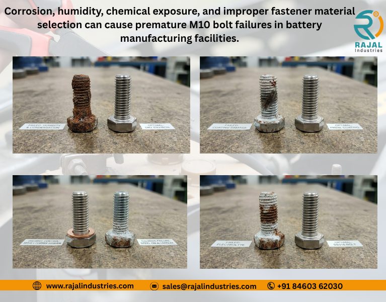 Corroded M10 bolt inside lithium battery manufacturing facility