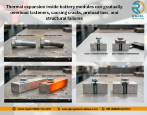 Battery module fastener cracking due to thermal expansion in EV battery pack