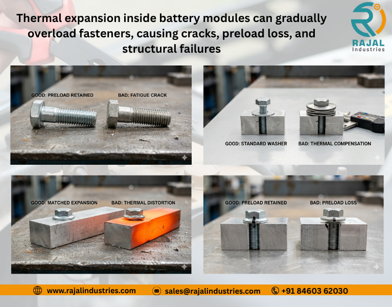 Battery module fastener cracking due to thermal expansion in EV battery pack