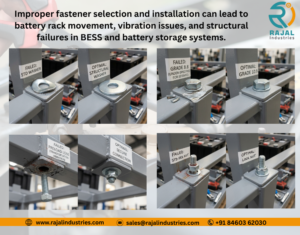Battery rack fastener failure due to loose lock nuts and missing structural washers