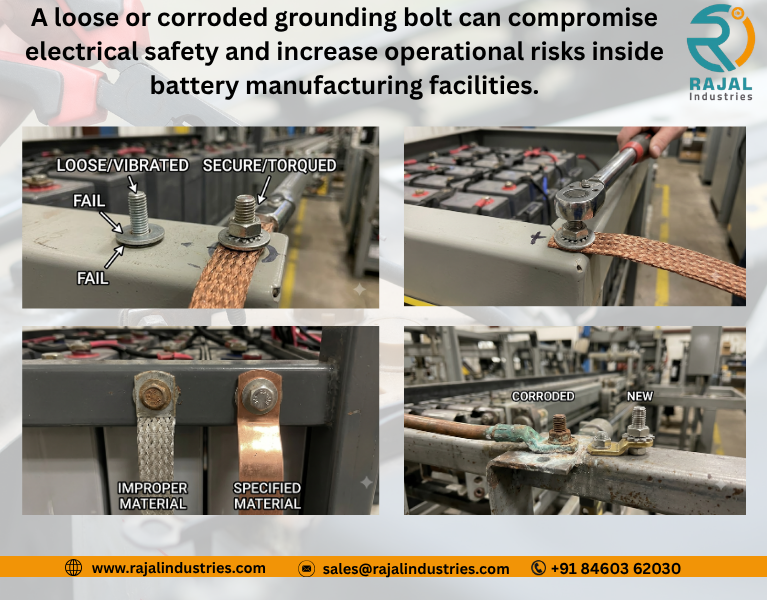 Grounding bolt failure inside lithium battery manufacturing pant