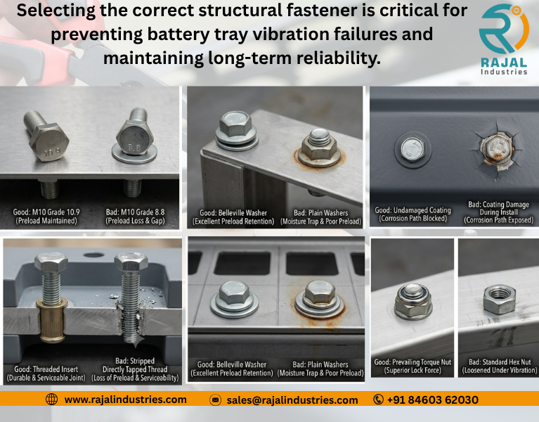Grade 8.8 and Grade 10.9 structural bolts used in EV battery tray assembly