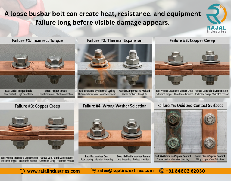 Busbar bolt overheating inside RMU and VCB switchgear assembly