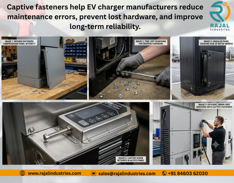 Captive screws used in EV charger access panels and maintenance covers