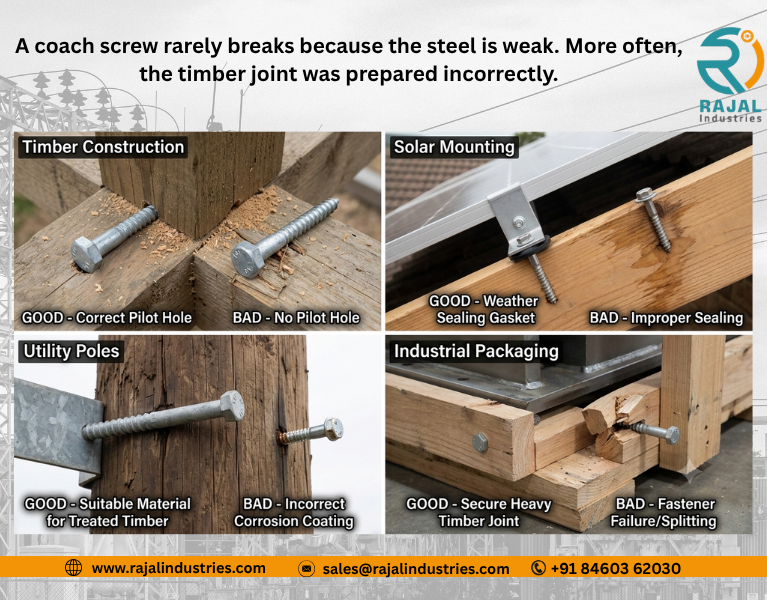 Coach Screws Used in Timber Structures, Solar Mounting, Utility Poles & Construction